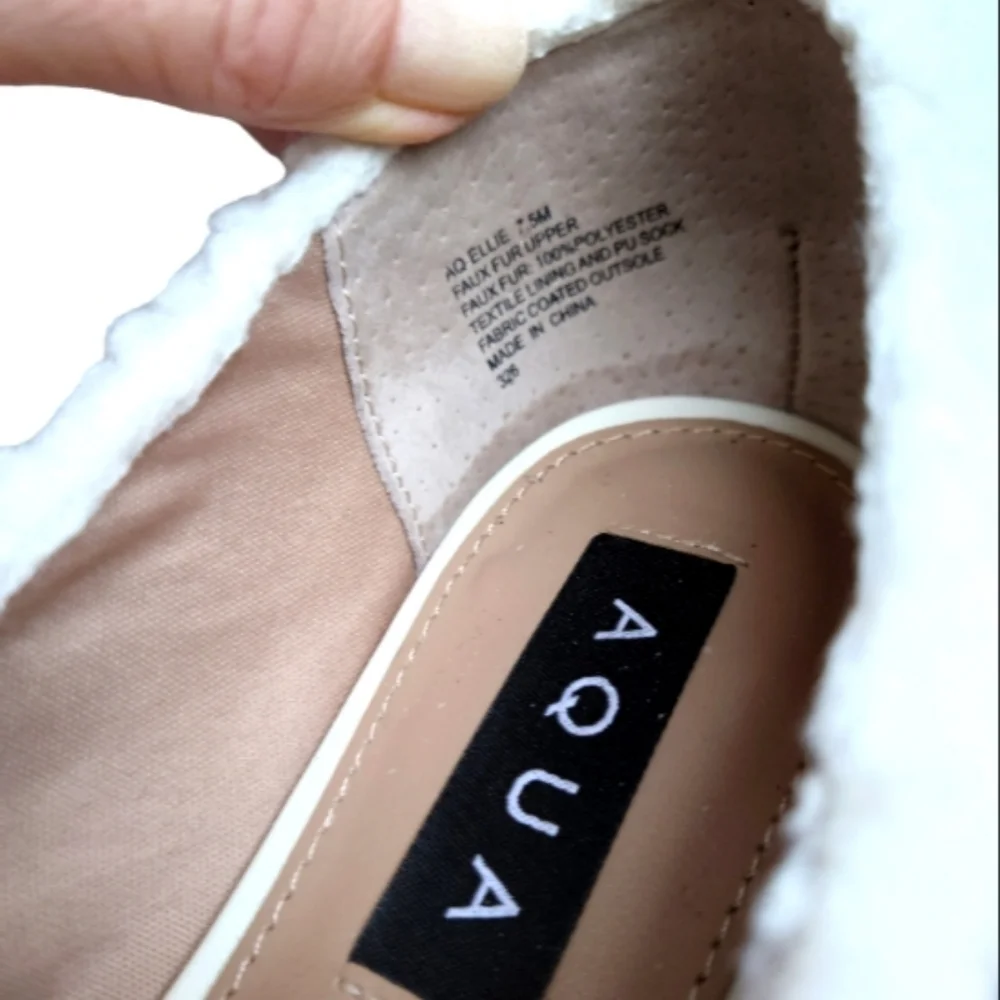 AQUA Ellie Women's Ivory Faux Fur Cushioned Insole Ballet Flats Slippers Shoes